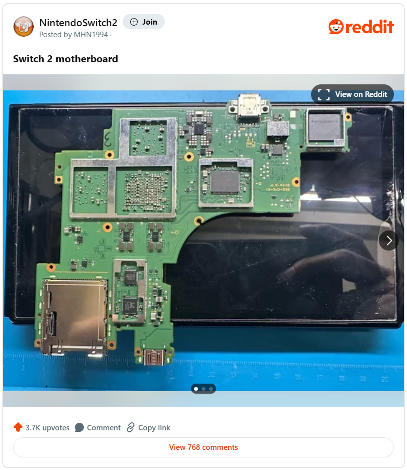 Nintendo Switch 2 leaked motherboard (Reddit)