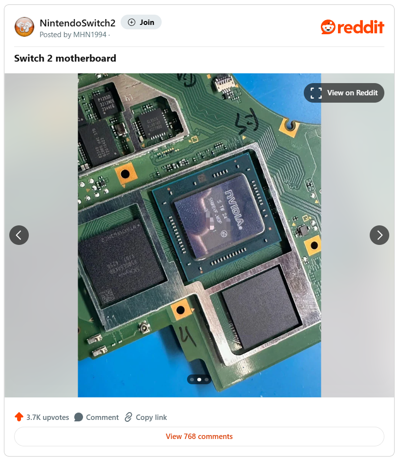 Nintendo Switch 2 leaked motherboard (Reddit)