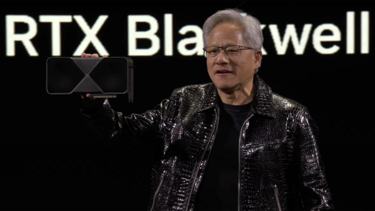 Jen Hsun Huang with RTX 5080 at CES 2025