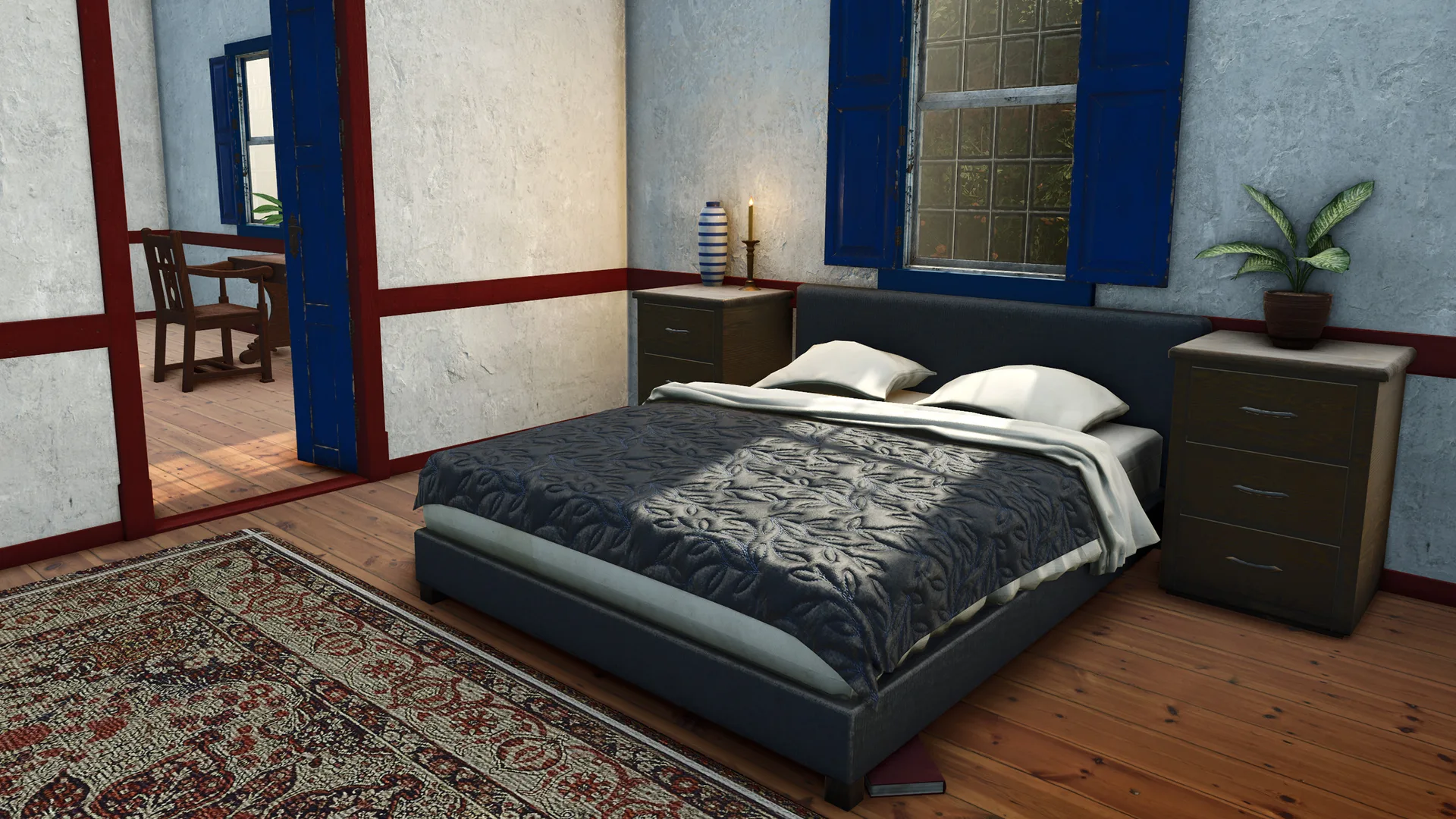 Kamar tidur di dalam rumah pertanian Farming Simulator 25