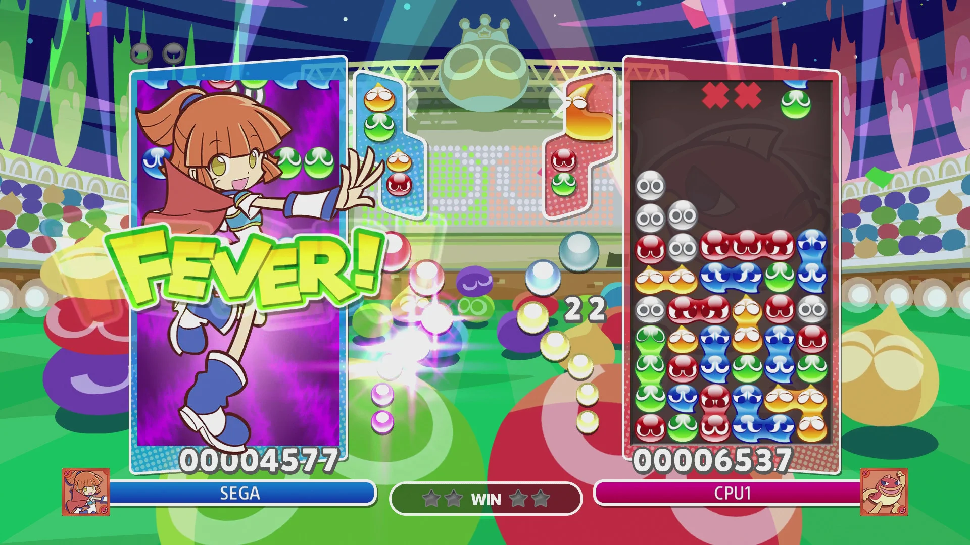 Pertarungan dengan ruleset Puyo Puyo Fever di Puyo Puyo Champions