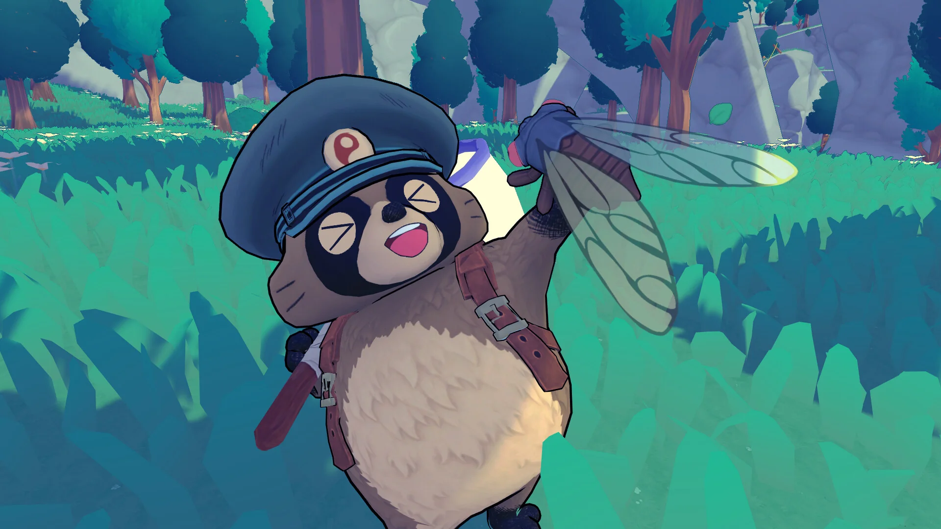 Pon menangkap serangga dalam TANUKI: Pon's Summer (Denkiworks / CRITICAL REFLEX)