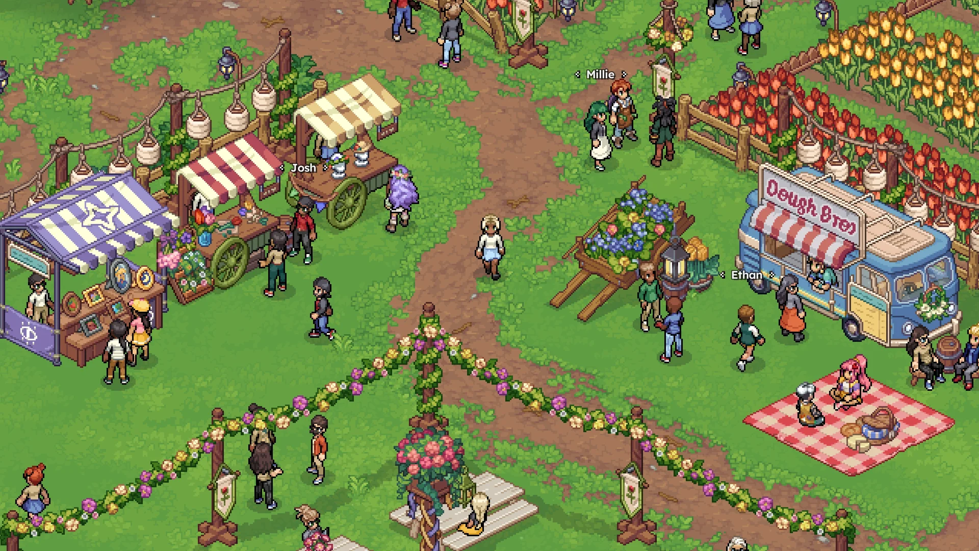 『Witchbrook』のモスポートで開かれるチューリップ祭り (Chucklefish)