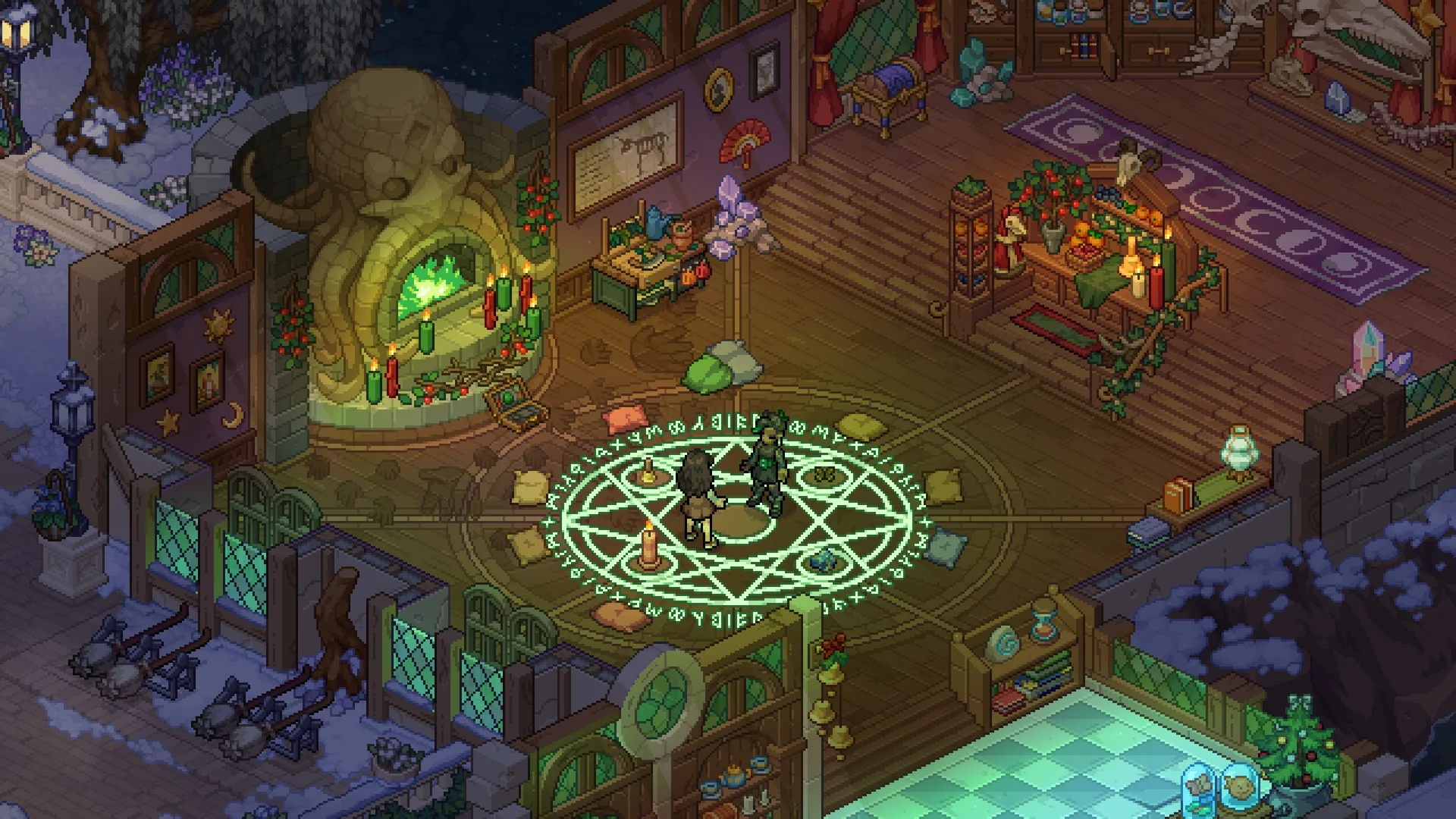 『Witchbrook』の魔術(Arcane Arts)の教室で行われる儀式 (Chucklefish)